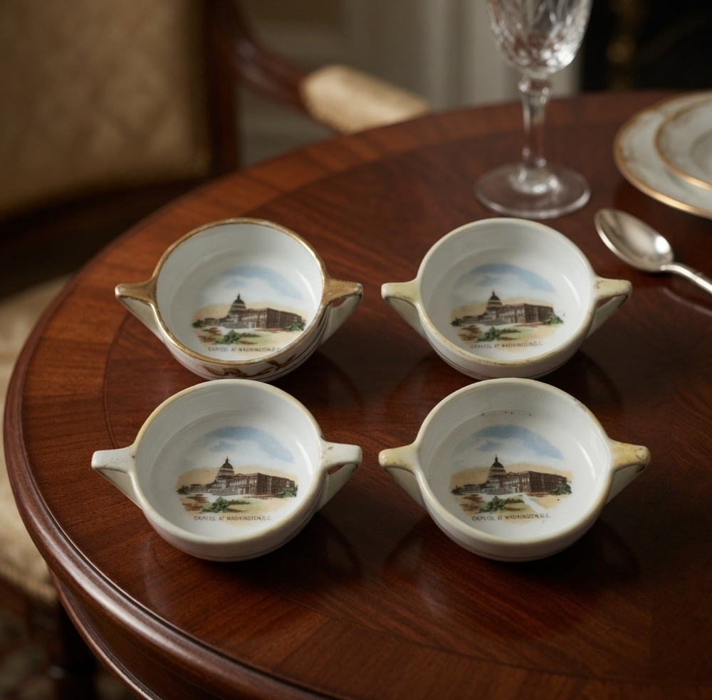 Vintage Hand Painted Noritake Nippon Capitol Building Mini Bowls Set of 4 Good/F